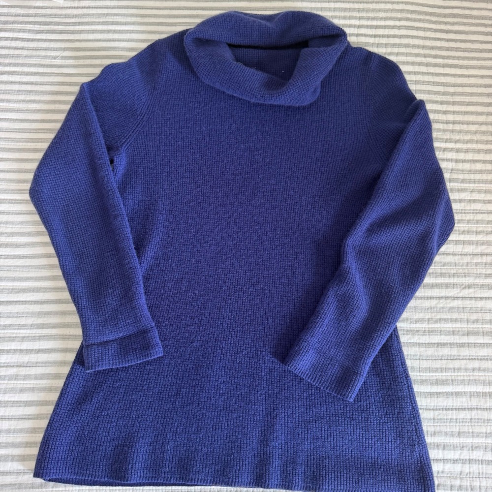 LL Bean 100% Cashmere Cowl Neck Waffle Knit Sweater Purple 0JNQ6 Mens M